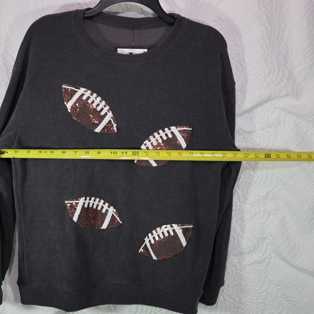 Women 's Oversized Sequin Football Sweatshirt Game Day Long Sleeve M , Graphite - Picture 3 of 8